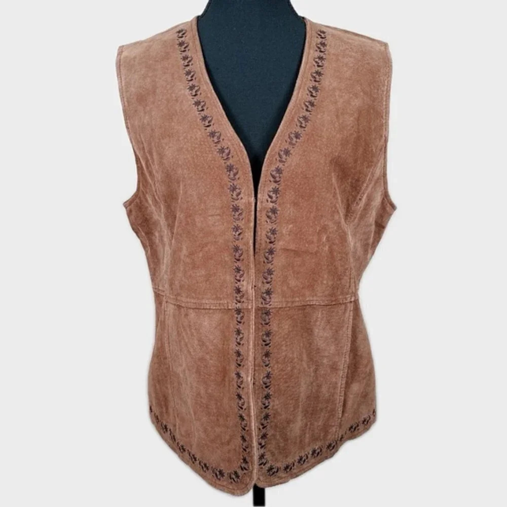 Vintage Leather Western Cowboy Brown Vest